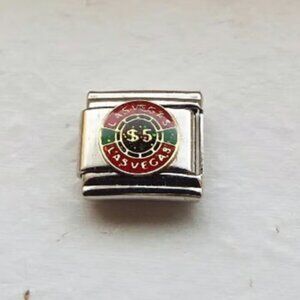 Enamel Las vegas $5 gambling chip 9mm stainless steel Italian bracelet charm new